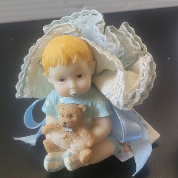 3 Figurine Lot: Italian Fine Porcelain Baby Teddy Bear, Angle Lute, Crystal Boot - Picture 4 of 10